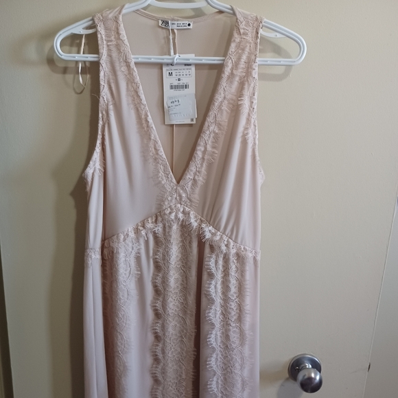 NWT Cream Zara maxi Lace Dress Slightly Sheer Boho Soft Girl Angelic Fairycore - Picture 1 of 11